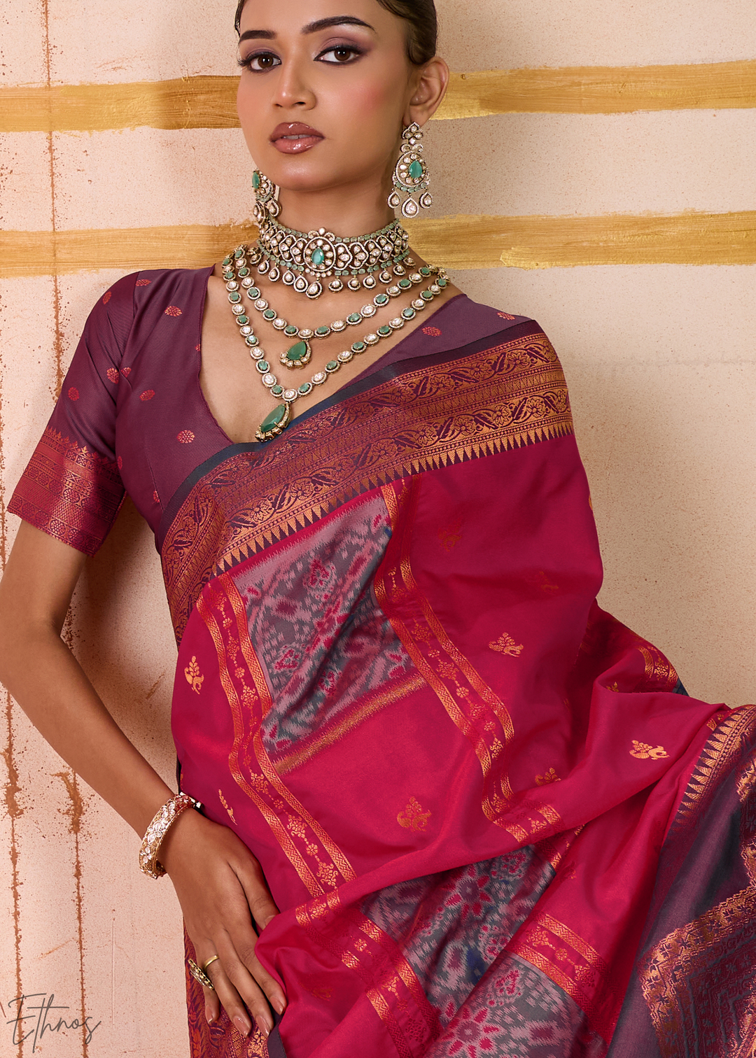 Coral Red Pochampally Silk Saree