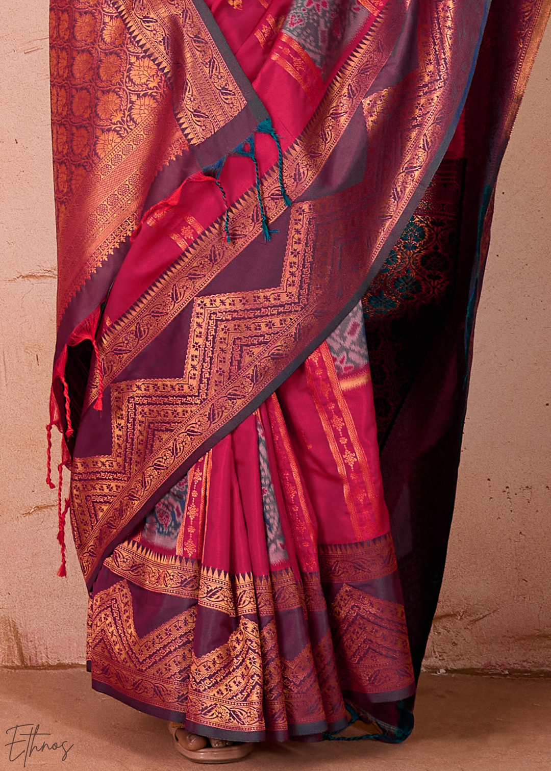 Coral Red Pochampally Silk Saree