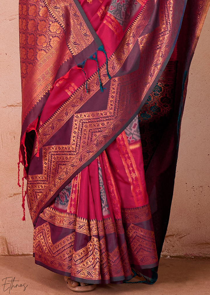 Coral Red Pochampally Silk Saree