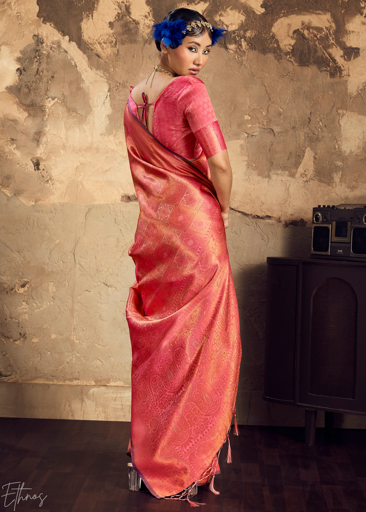 Coral Rose Traditional Brocade Silk Saree