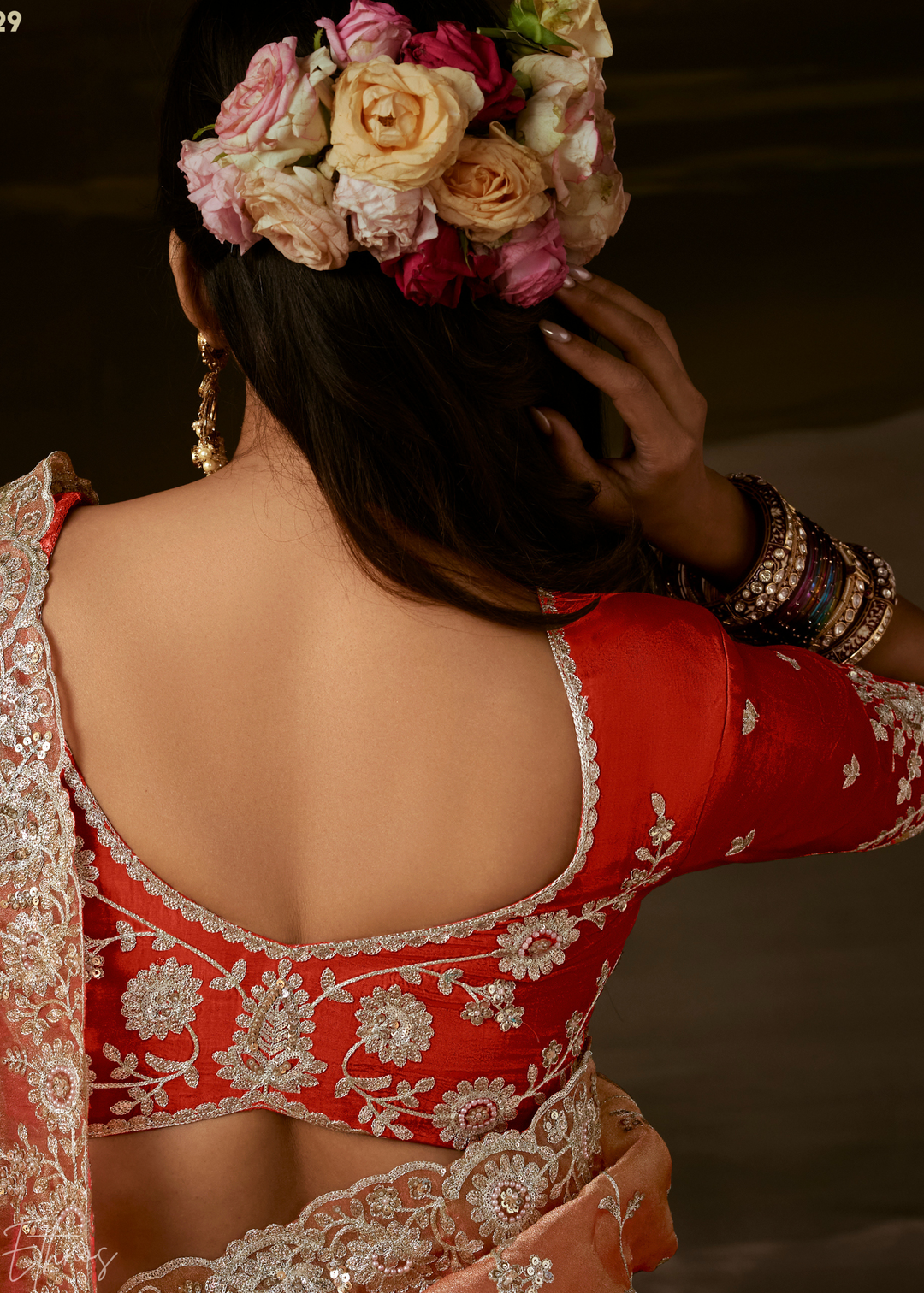 Coral Sunset Cutwork Scallop Border Organza Saree