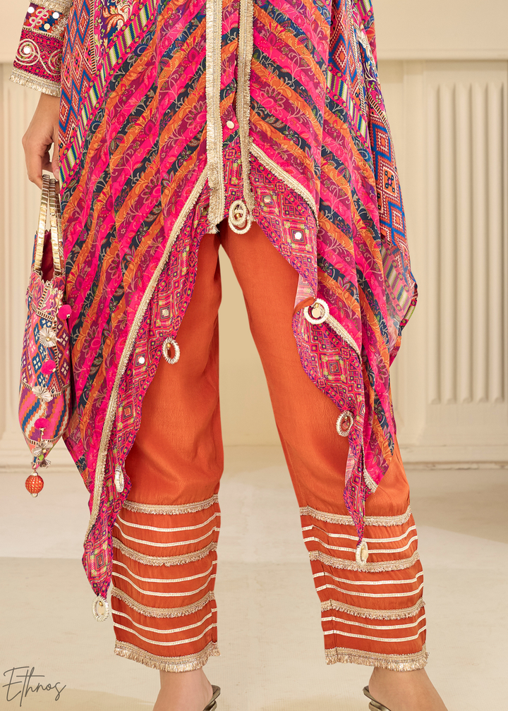 Coral & Orange Abstract Geometric Lawn Tunic Set