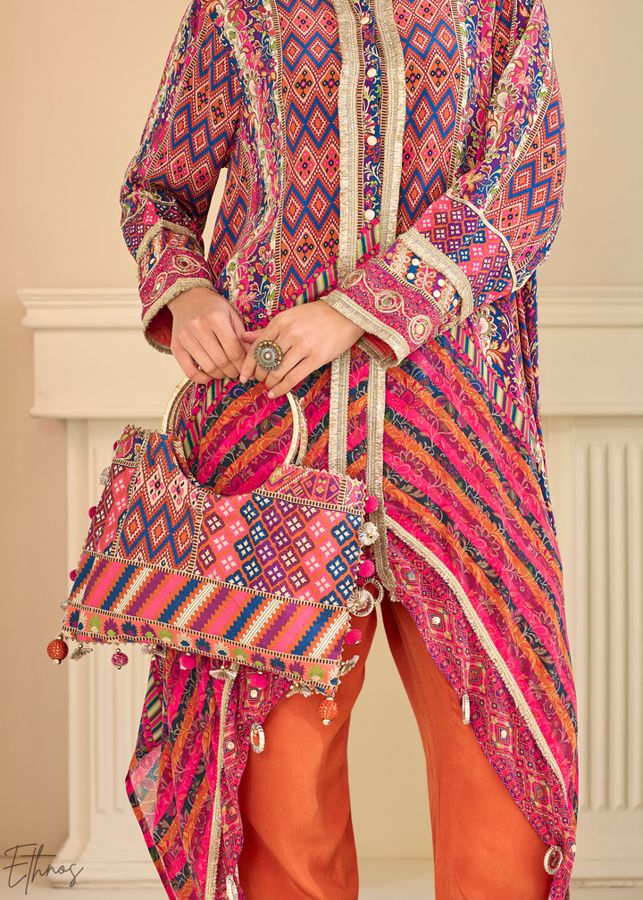 Coral & Orange Abstract Geometric Lawn Tunic Set