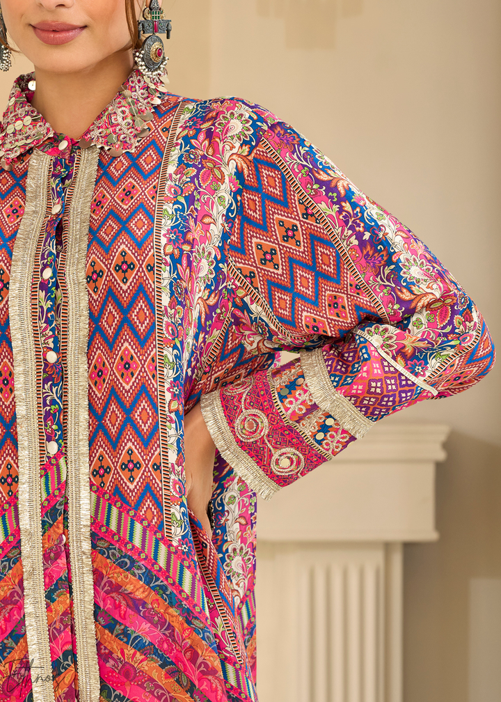 Coral & Orange Abstract Geometric Lawn Tunic Set