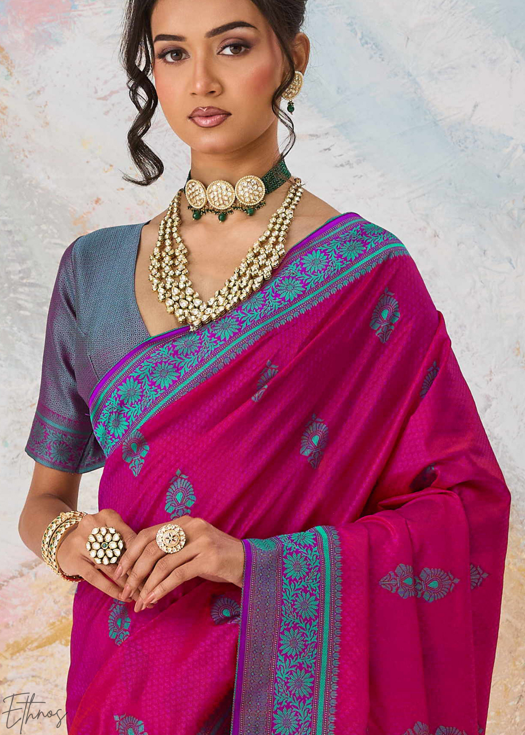 Hot Pink Jacquard Kanjivaram Silk Saree