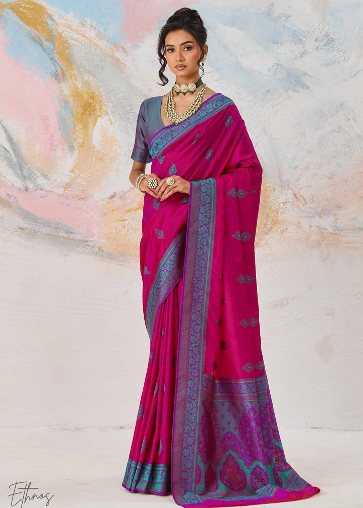 Hot Pink Jacquard Kanjivaram Silk Saree