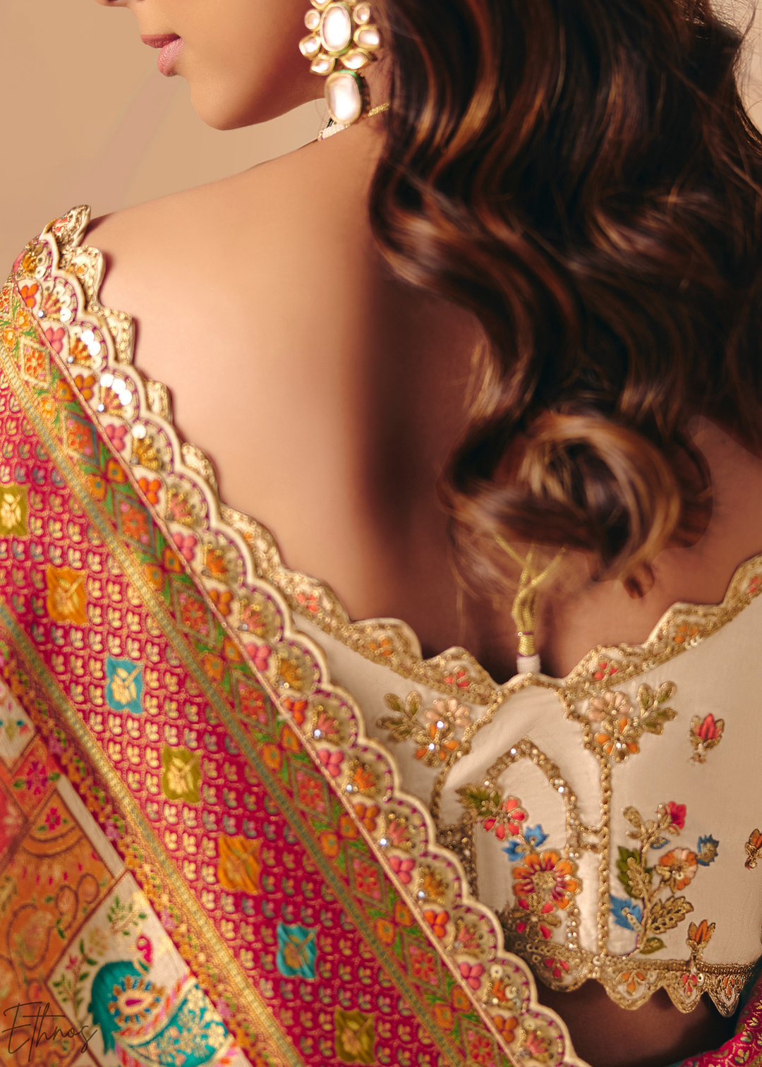 Cream Madhubani Dola Silk Saree