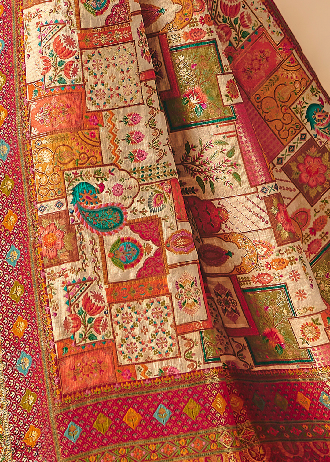 Cream Madhubani Dola Silk Saree