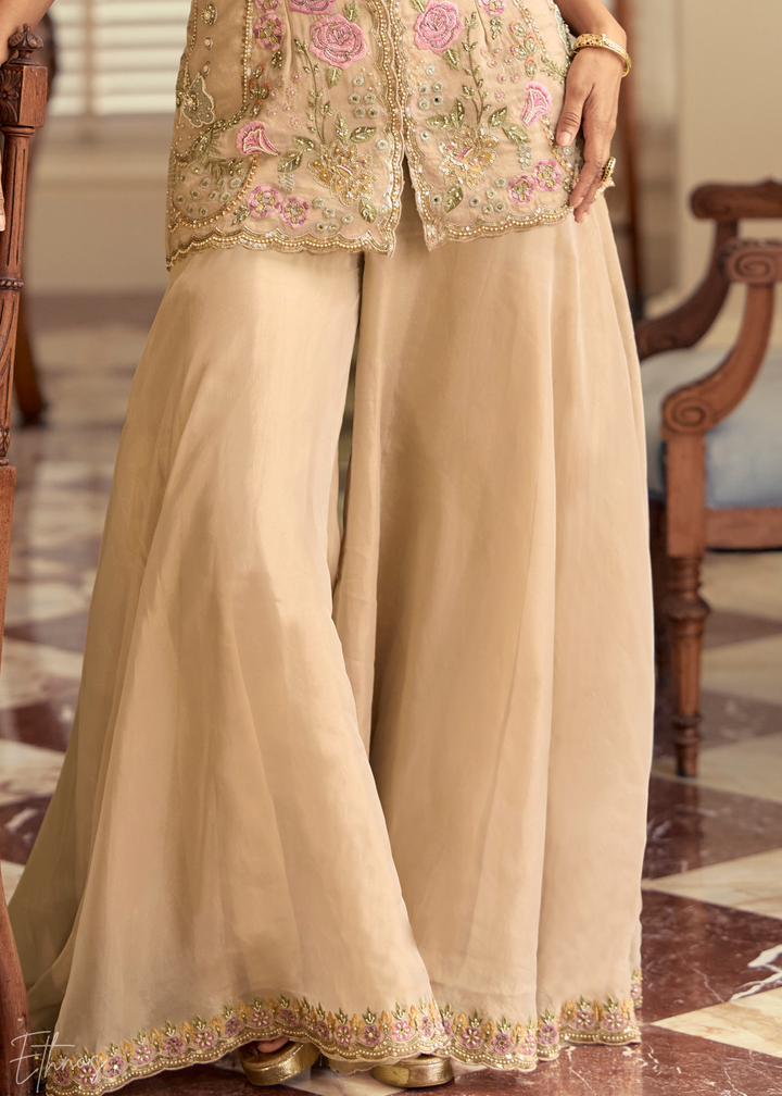 Beige Garden Simar Silk Palazzo Suit