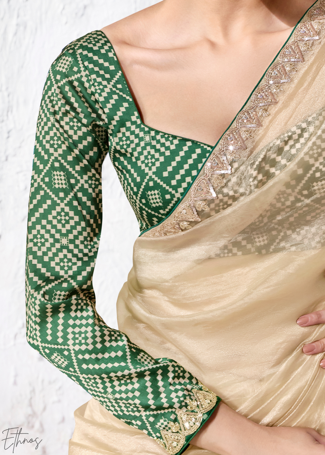 Cream Ivory Sleek Border Embroidered Organza Silk Saree