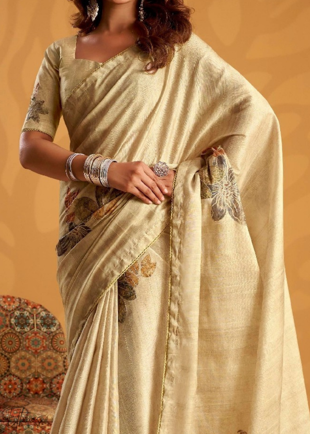 Beige Orchard Kasheeda Tusser Silk Saree