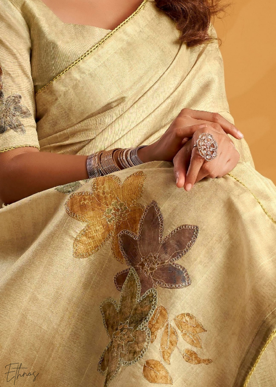 Beige Orchard Kasheeda Tusser Silk Saree