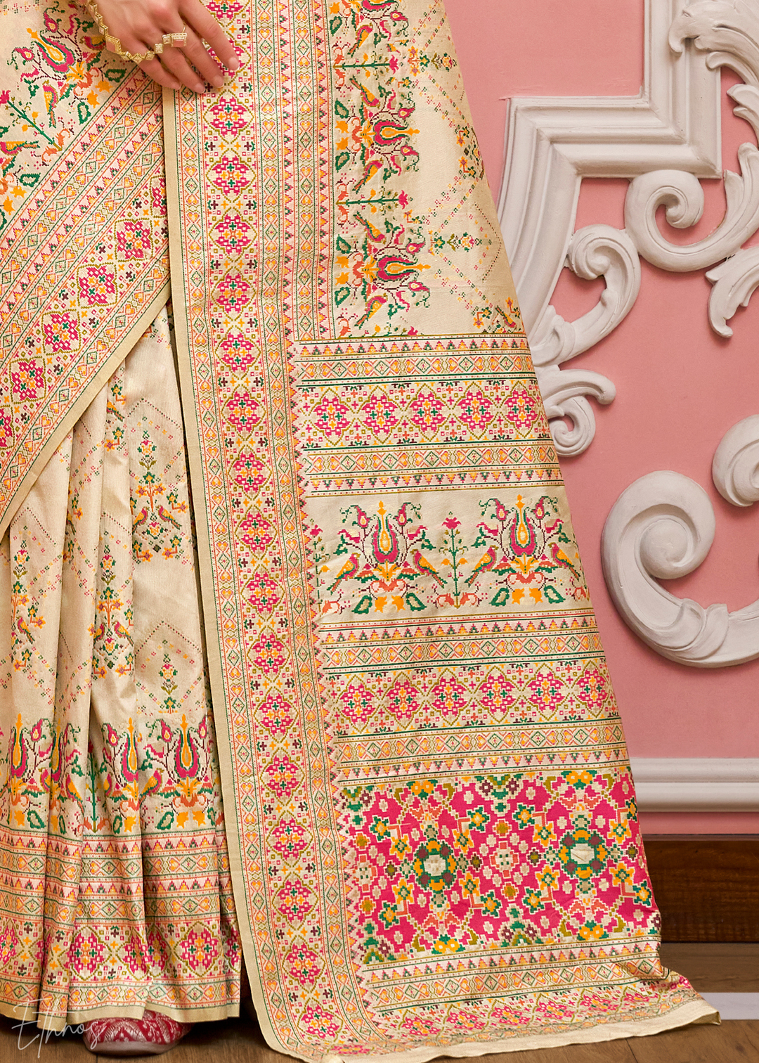 Cream Kashmiri Silk Saree