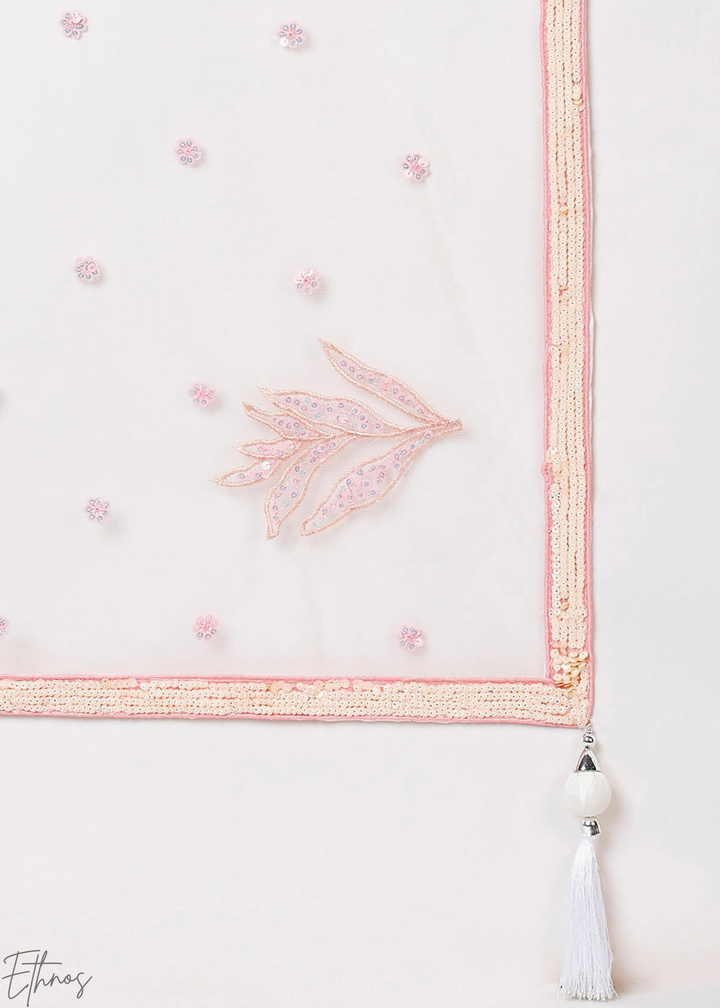 Cream Radiant Blossom Soft Net Lehenga Choli