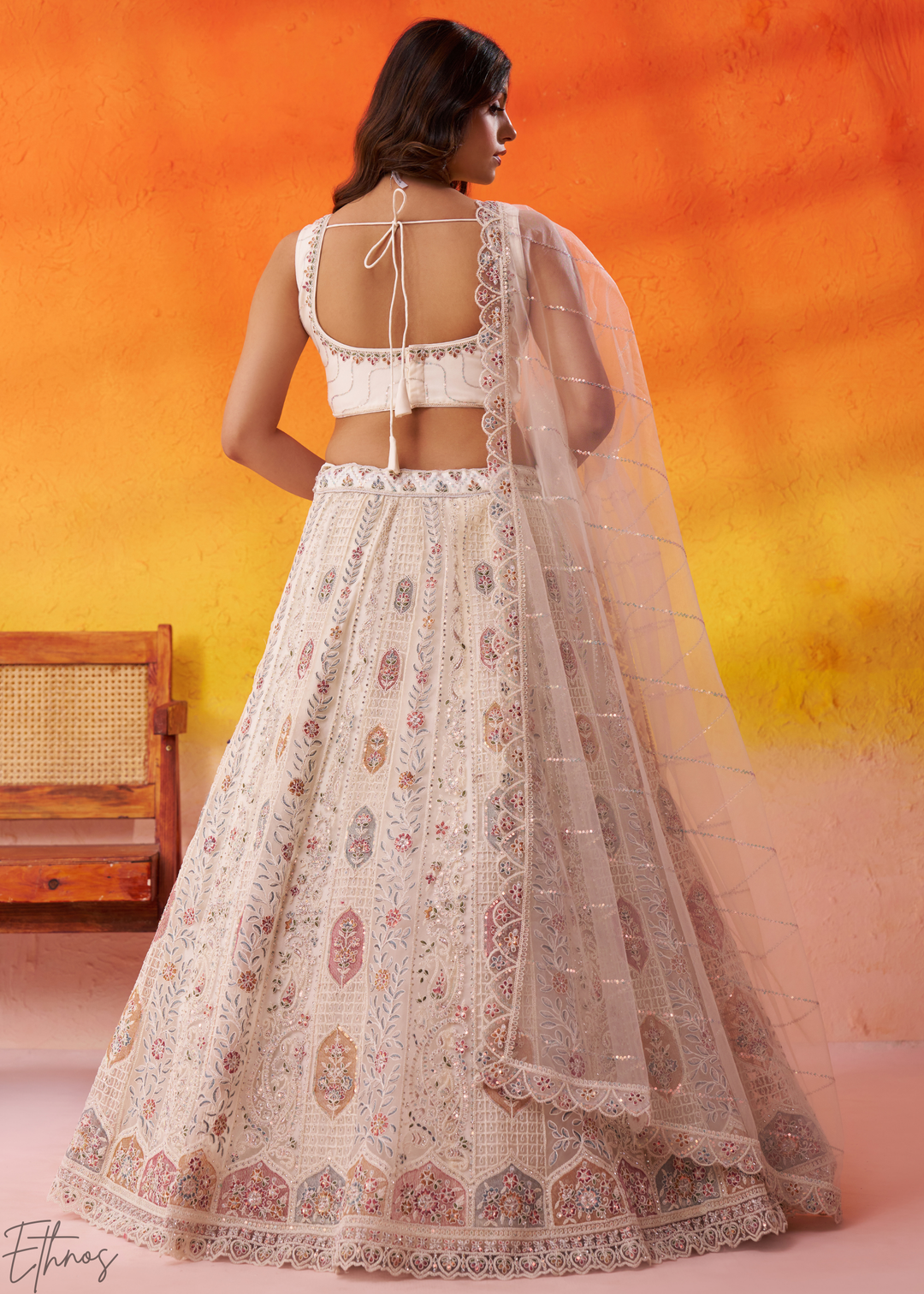 Cream Soft Net Lehenga Choli
