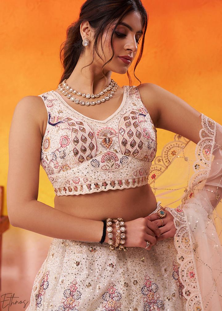 Ivory Soft Net Lehenga Choli