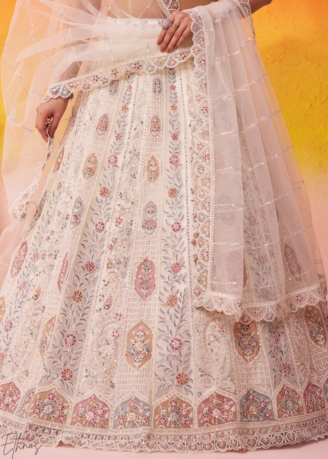 Cream Soft Net Lehenga Choli