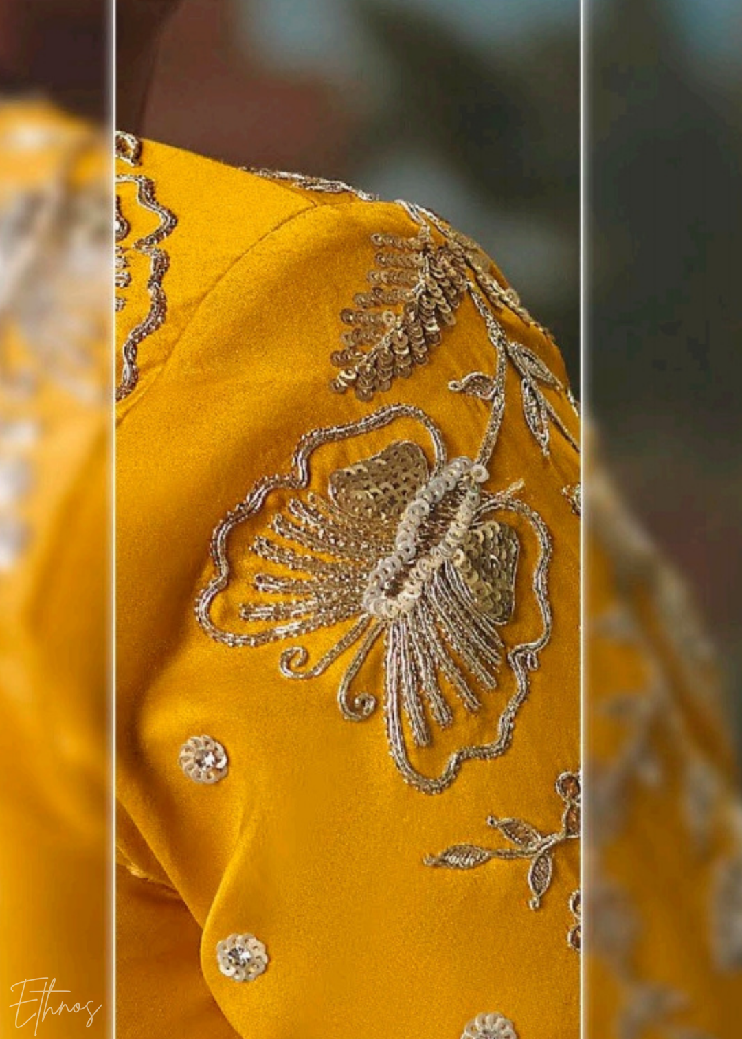 Cream & Yellow Sequins Organza Saree