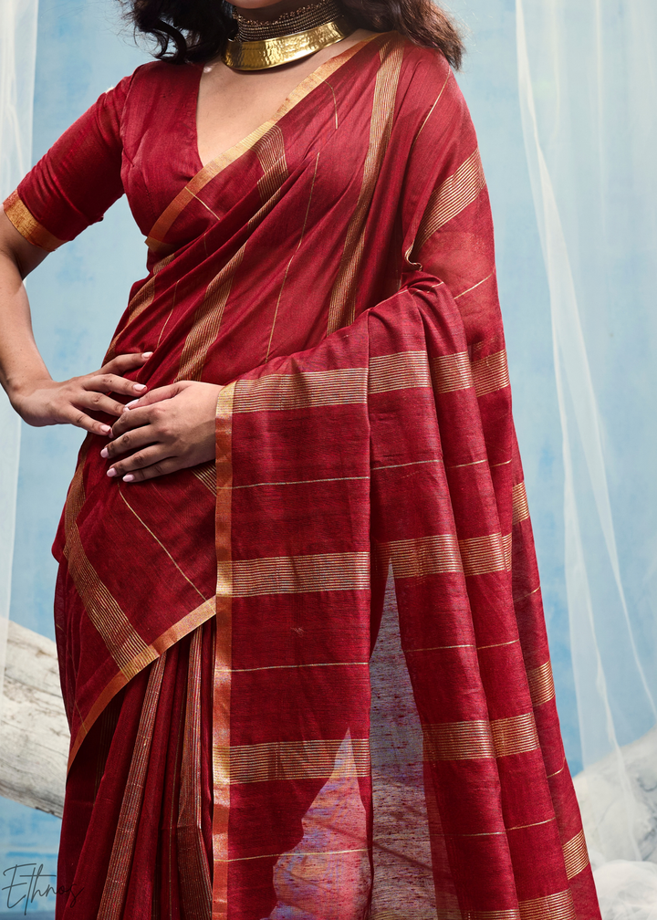 Crimson Filigree Jamdani Pallu Munga Cotton Saree