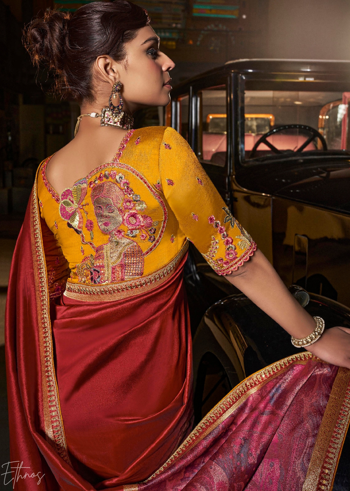 Crimson Garnet Empire Medallion Silk Saree