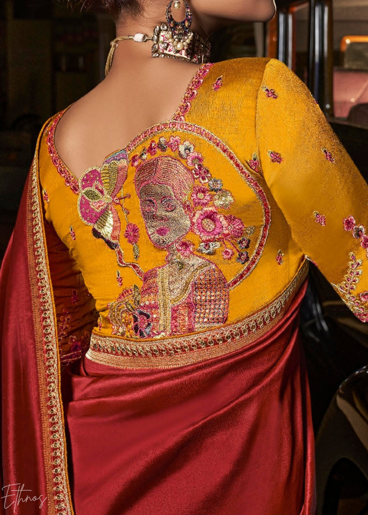 Crimson Garnet Empire Medallion Silk Saree