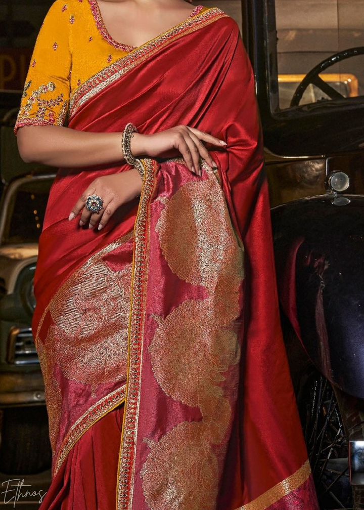 Crimson Garnet Empire Medallion Silk Saree