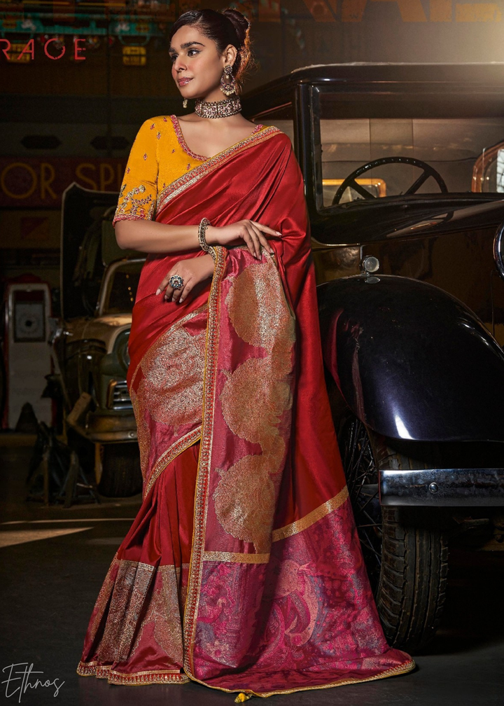 Crimson Garnet Empire Medallion Silk Saree
