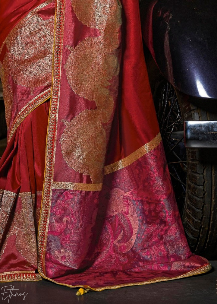 Crimson Garnet Empire Medallion Silk Saree