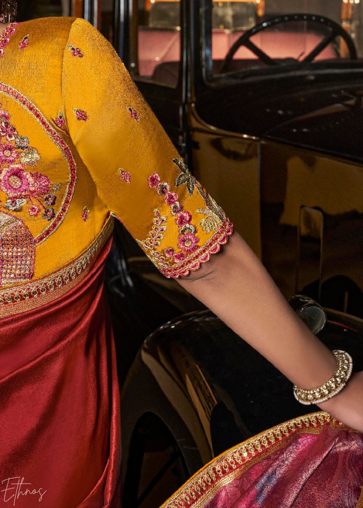 Crimson Garnet Empire Medallion Silk Saree