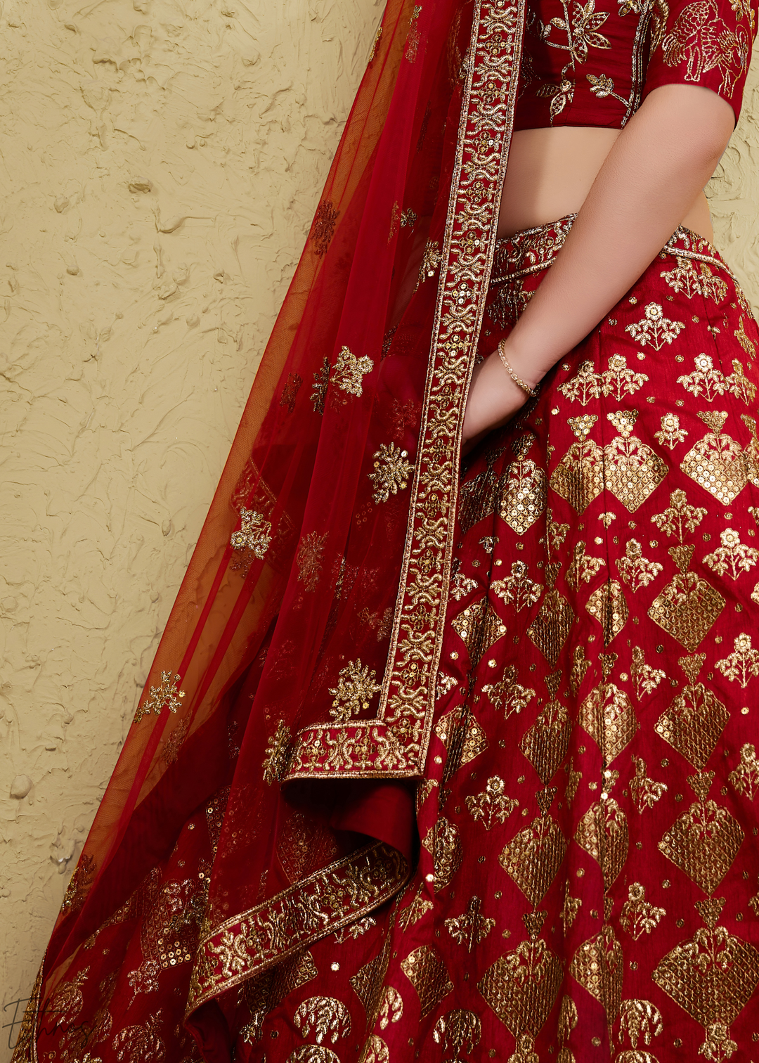 Crimson Persian Paisley Gilded Silk Lehenga