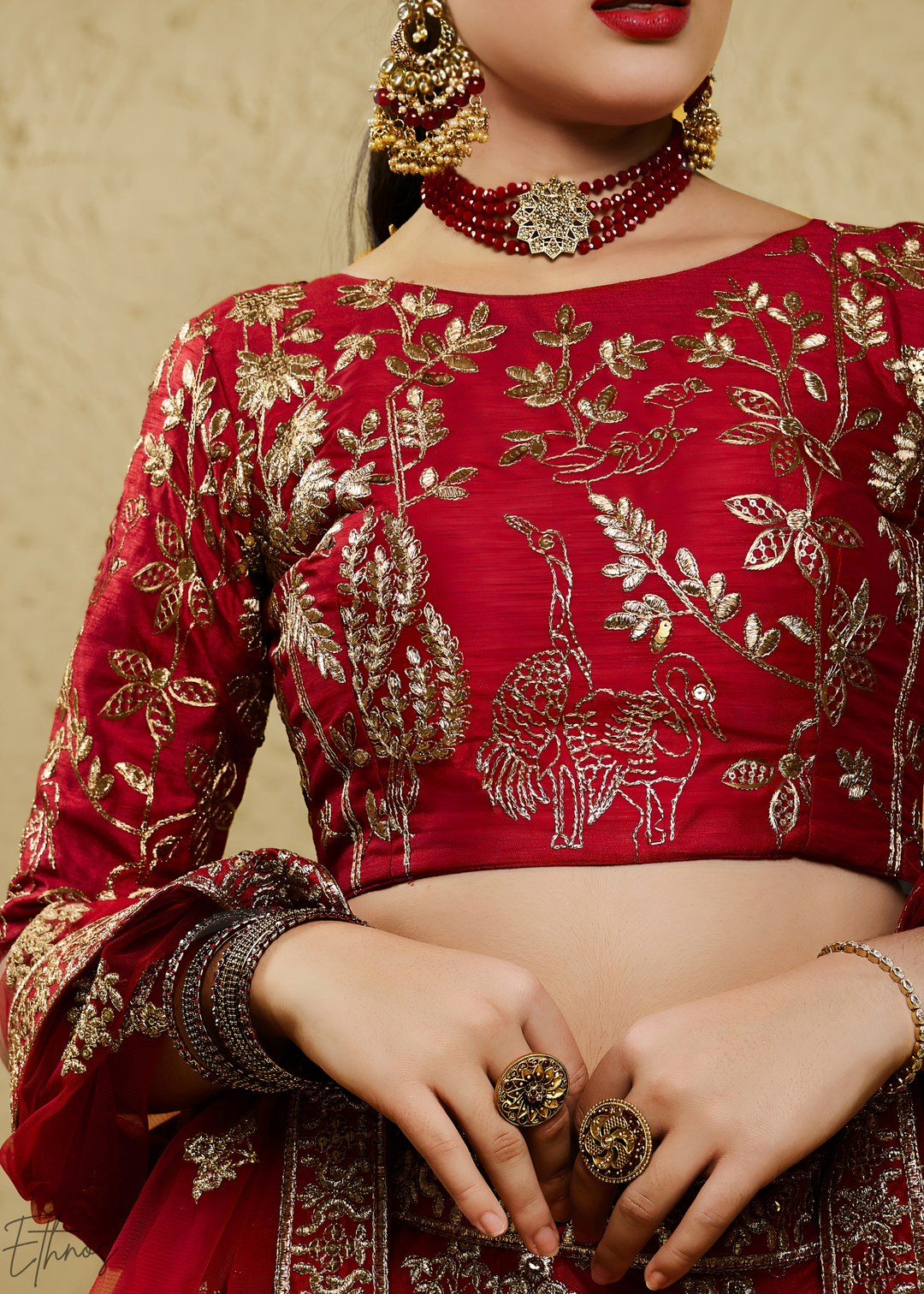 Crimson Persian Paisley Gilded Silk Lehenga