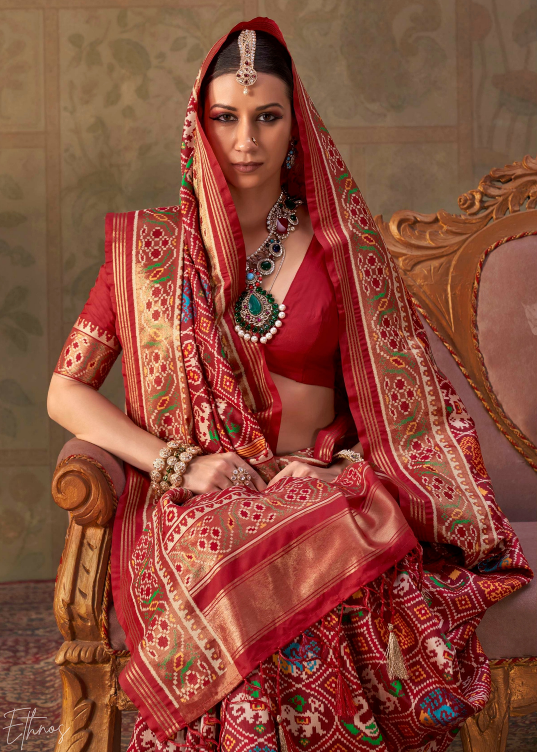 Crimson Red Ashwa Patola Silk Saree