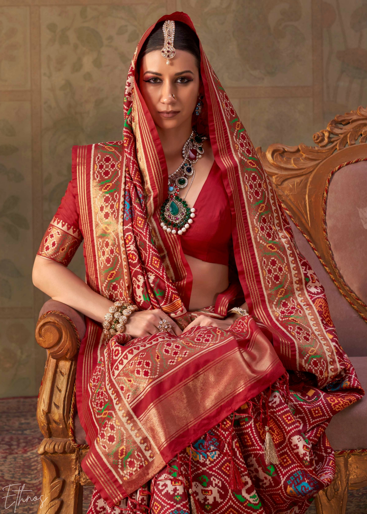 Crimson Red Ashwa Patola Silk Saree