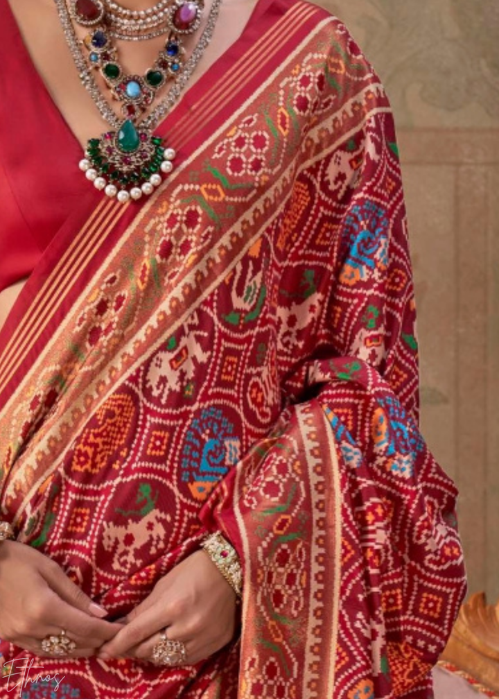 Crimson Red Ashwa Patola Silk Saree