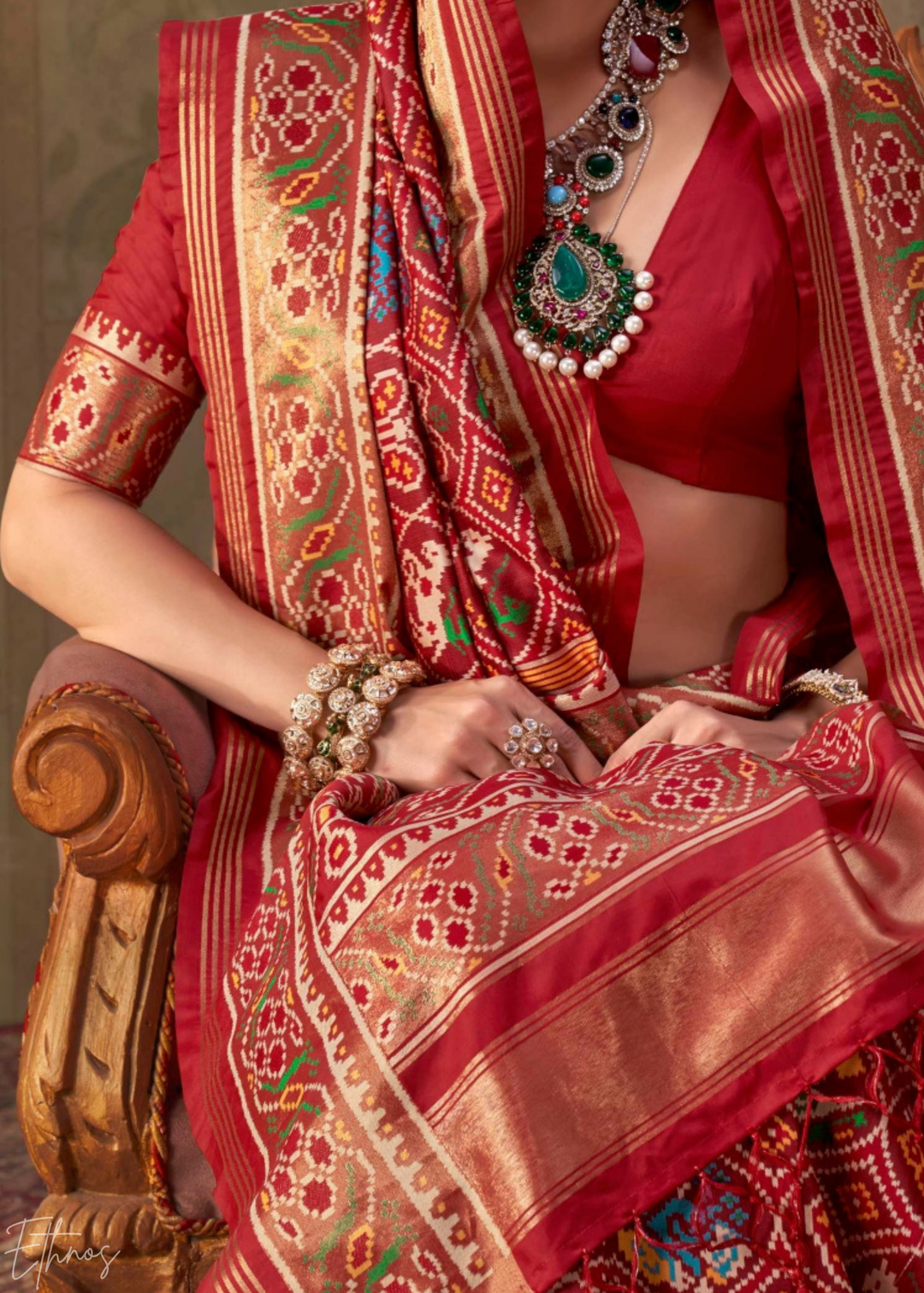 Crimson Red Ashwa Patola Silk Saree