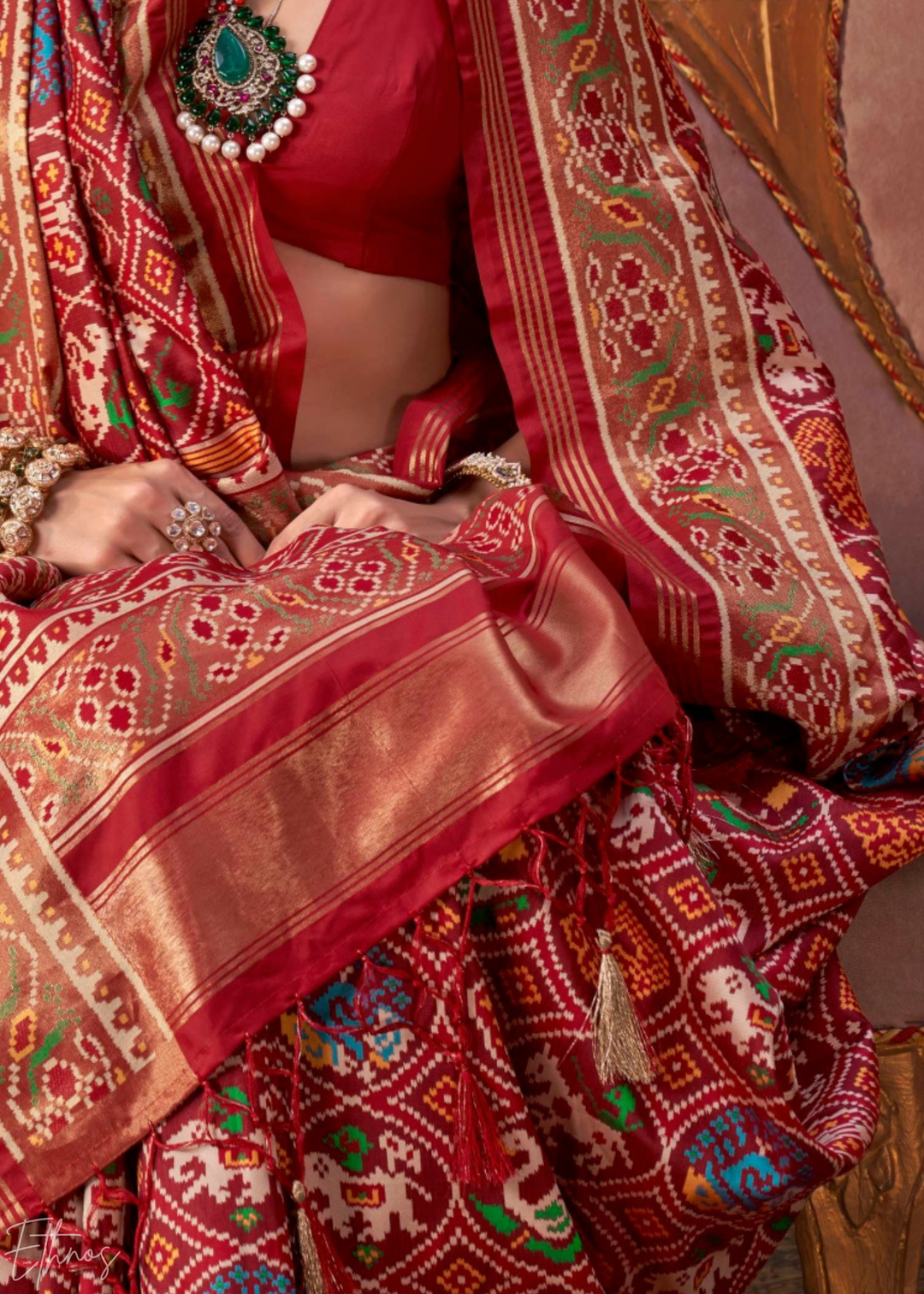 Crimson Red Ashwa Patola Silk Saree