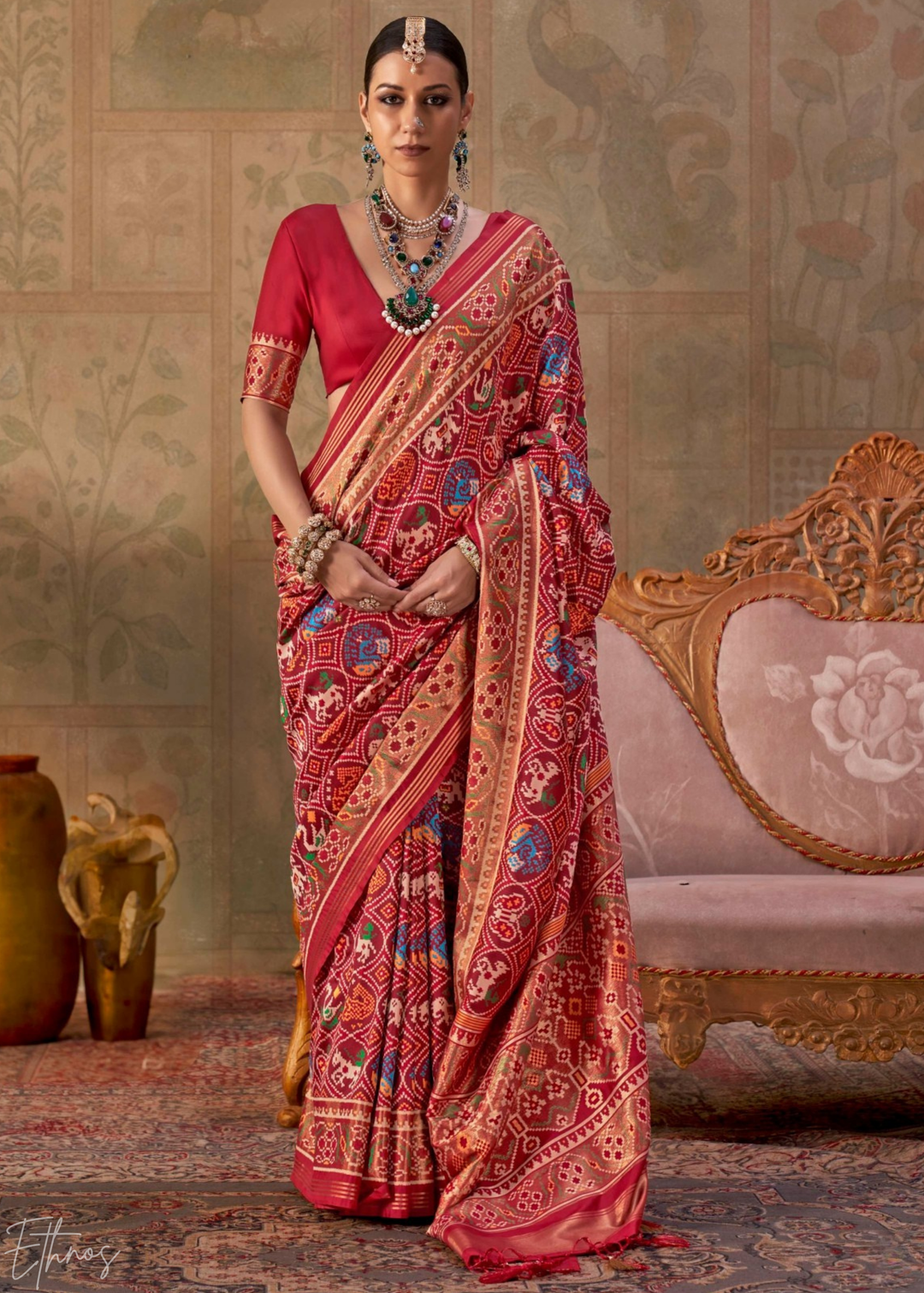 Crimson Red Ashwa Patola Silk Saree
