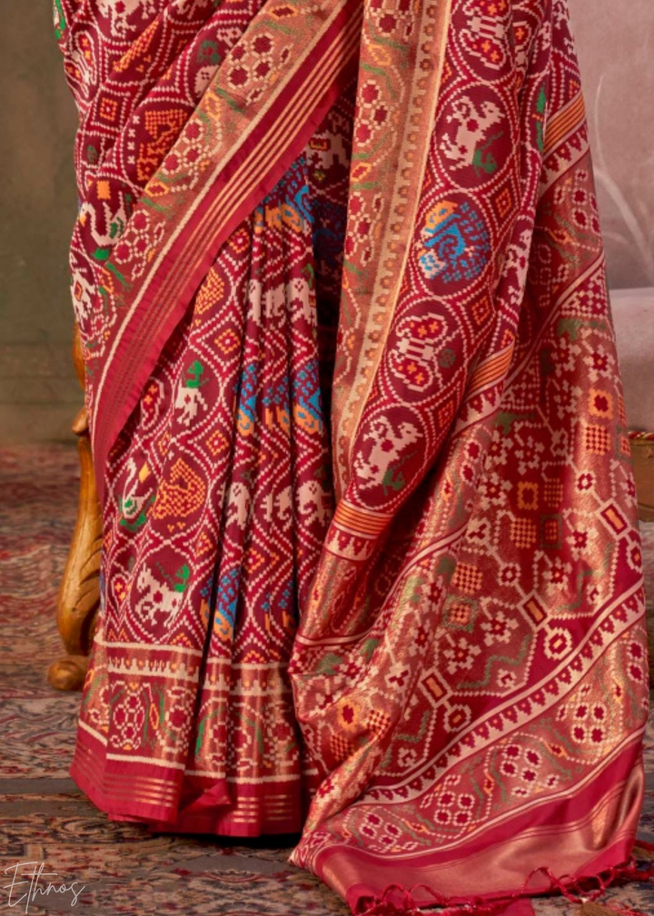 Crimson Red Ashwa Patola Silk Saree