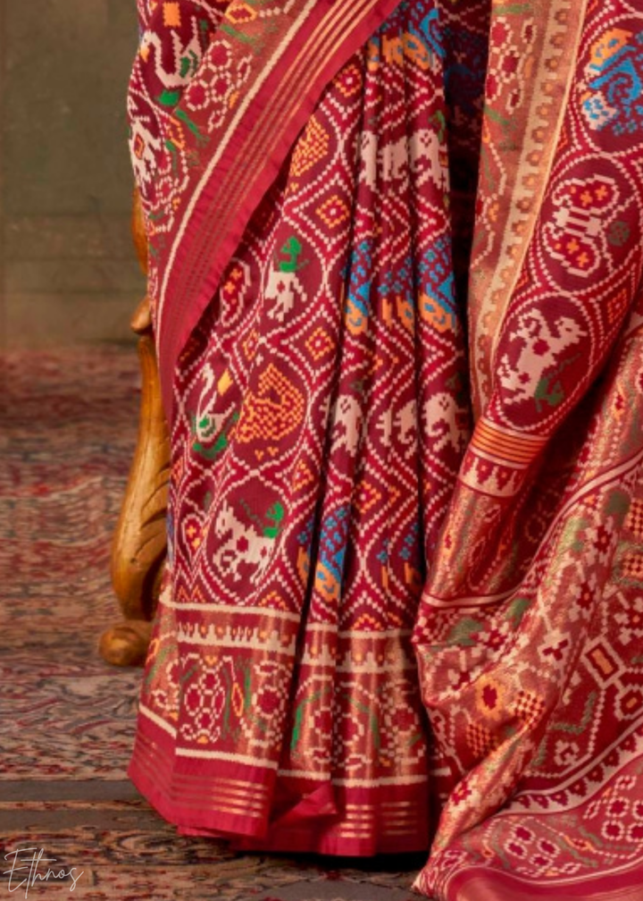 Crimson Red Ashwa Patola Silk Saree