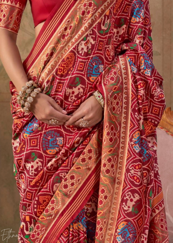 Crimson Red Ashwa Patola Silk Saree