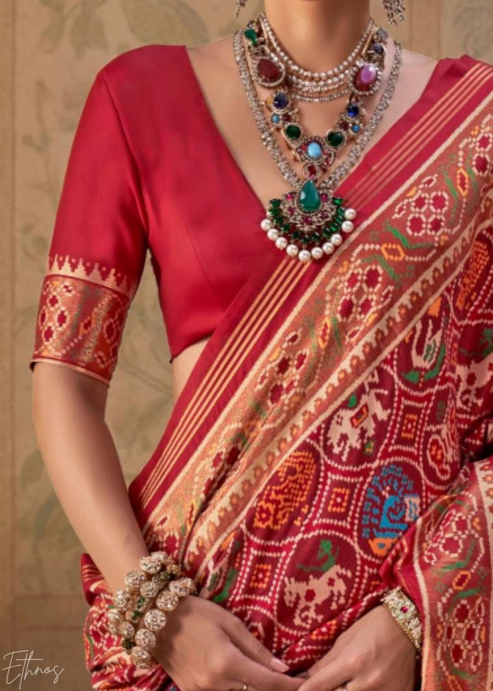 Crimson Red Ashwa Patola Silk Saree