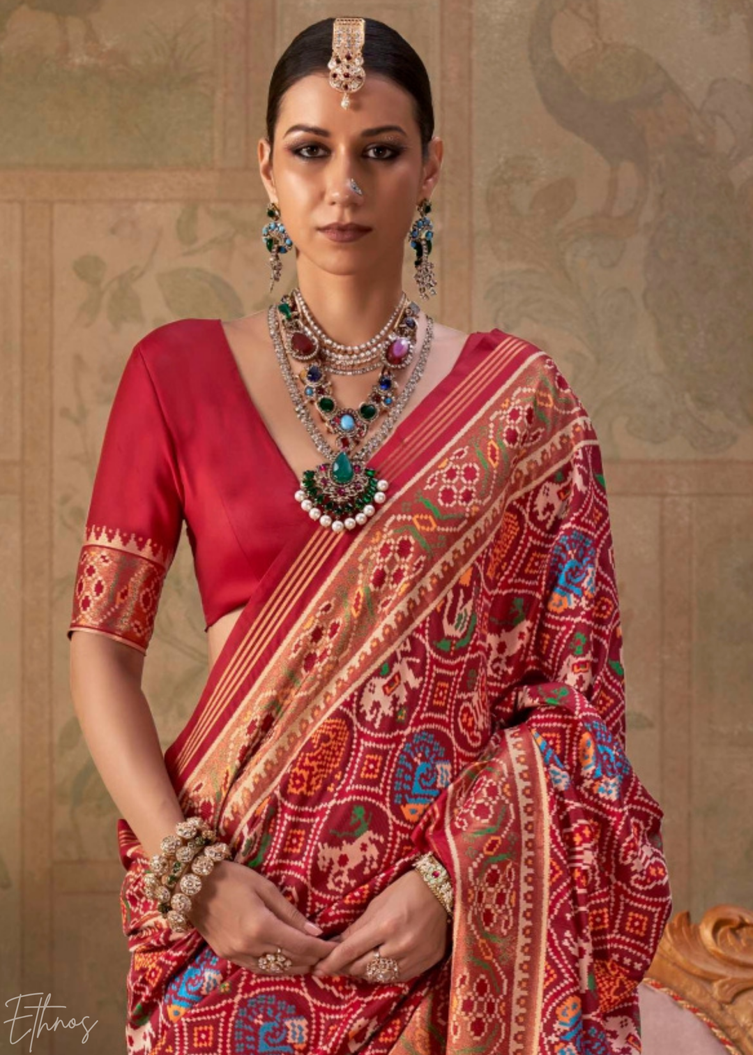 Crimson Red Ashwa Patola Silk Saree