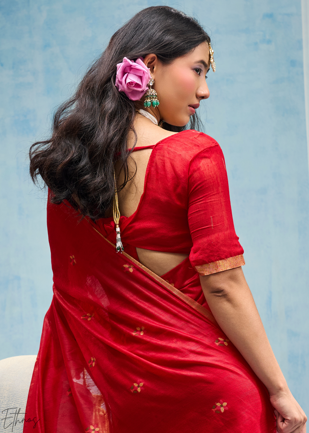 Crimson Red Artisanal Weave Munga Cotton Saree