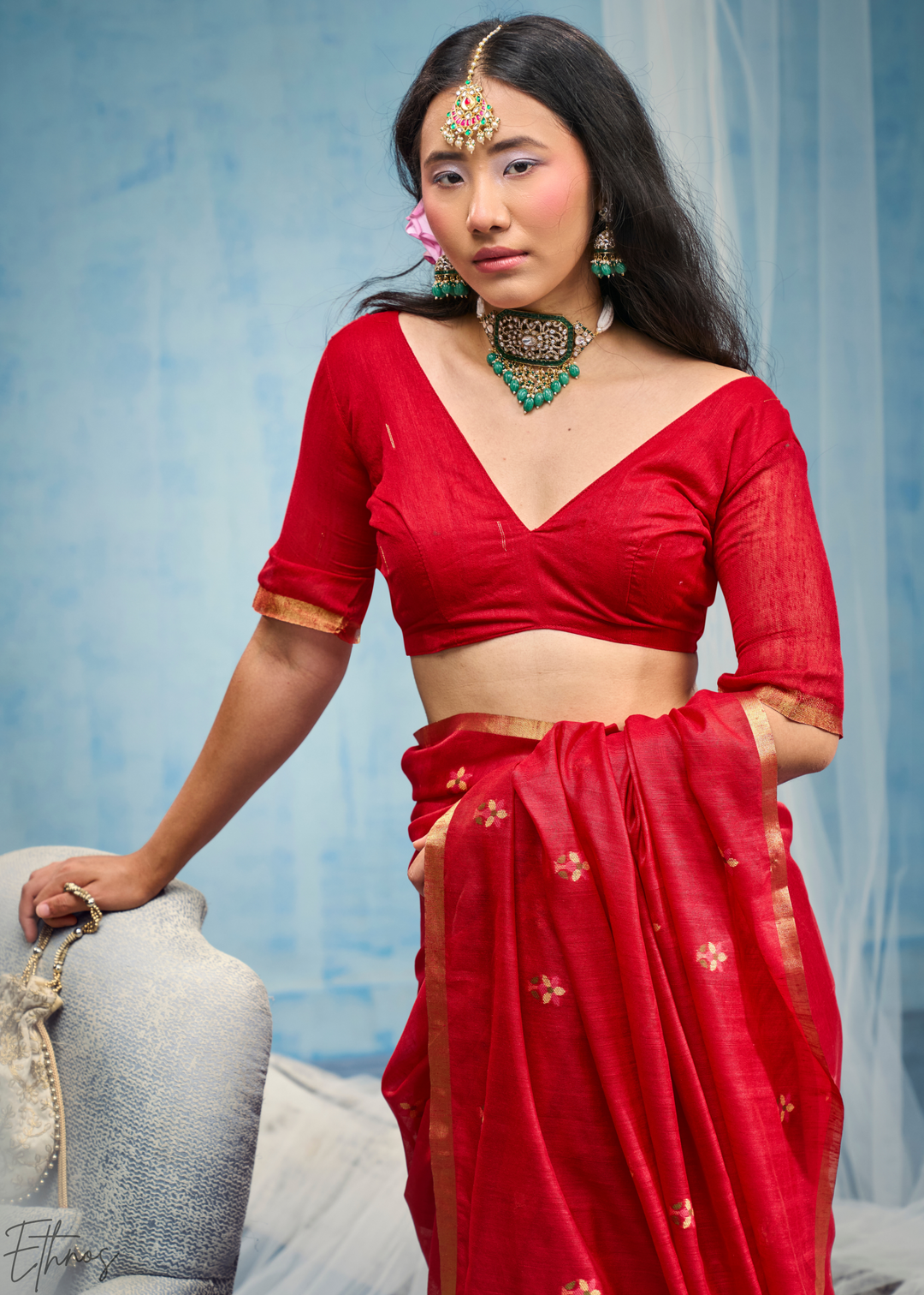 Crimson Red Artisanal Weave Munga Cotton Saree