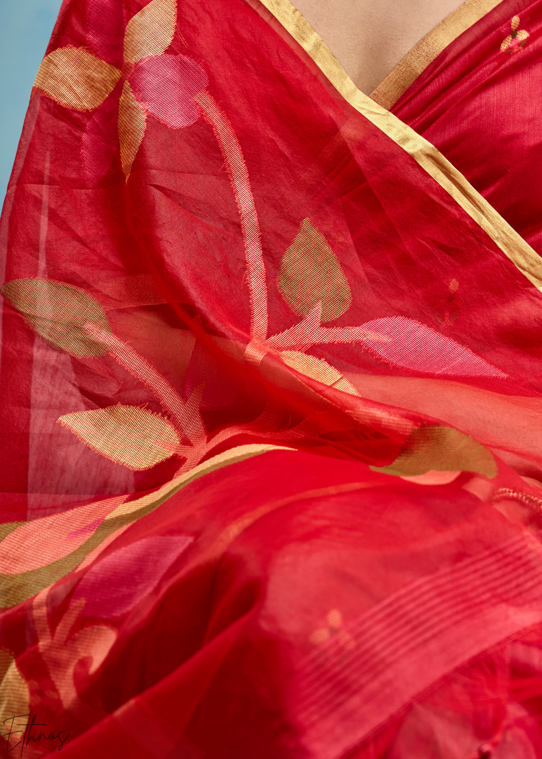 Crimson Red Artisanal Weave Munga Cotton Saree