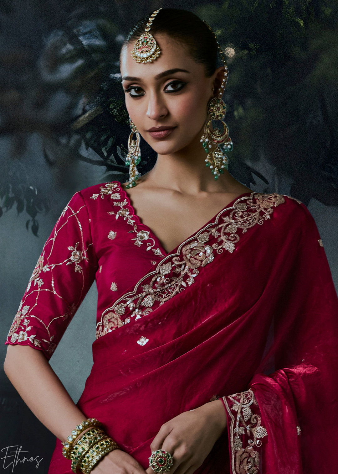 Crimson Red Sleek Border Organza Silk Saree