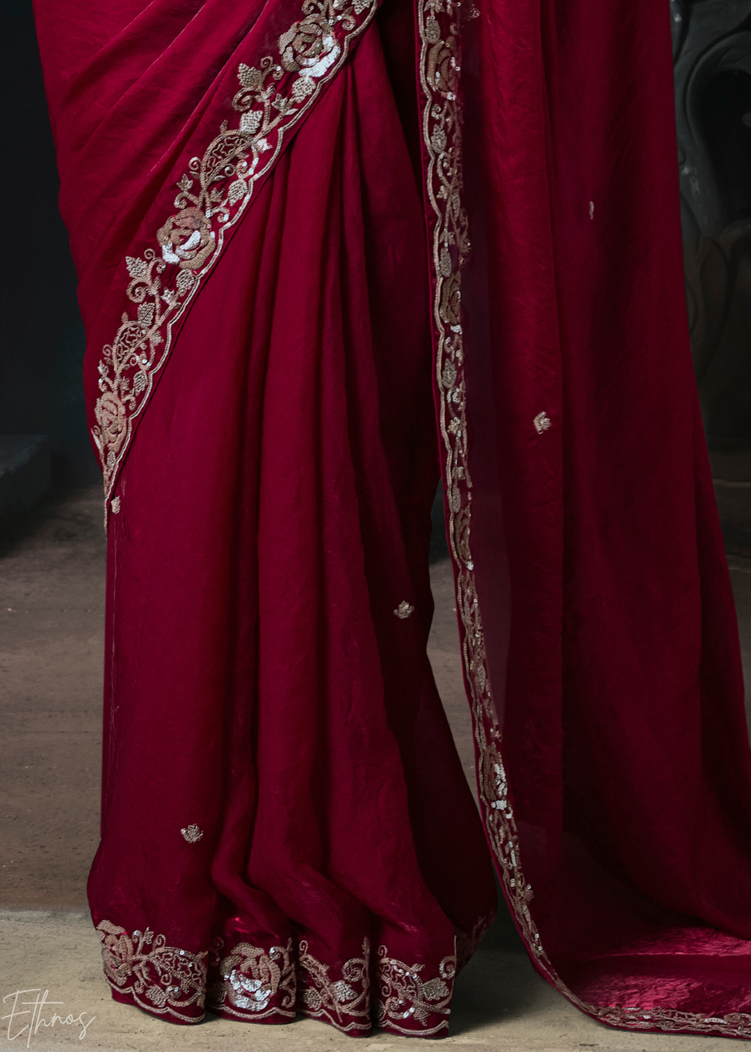 Crimson Red Sleek Border Organza Silk Saree