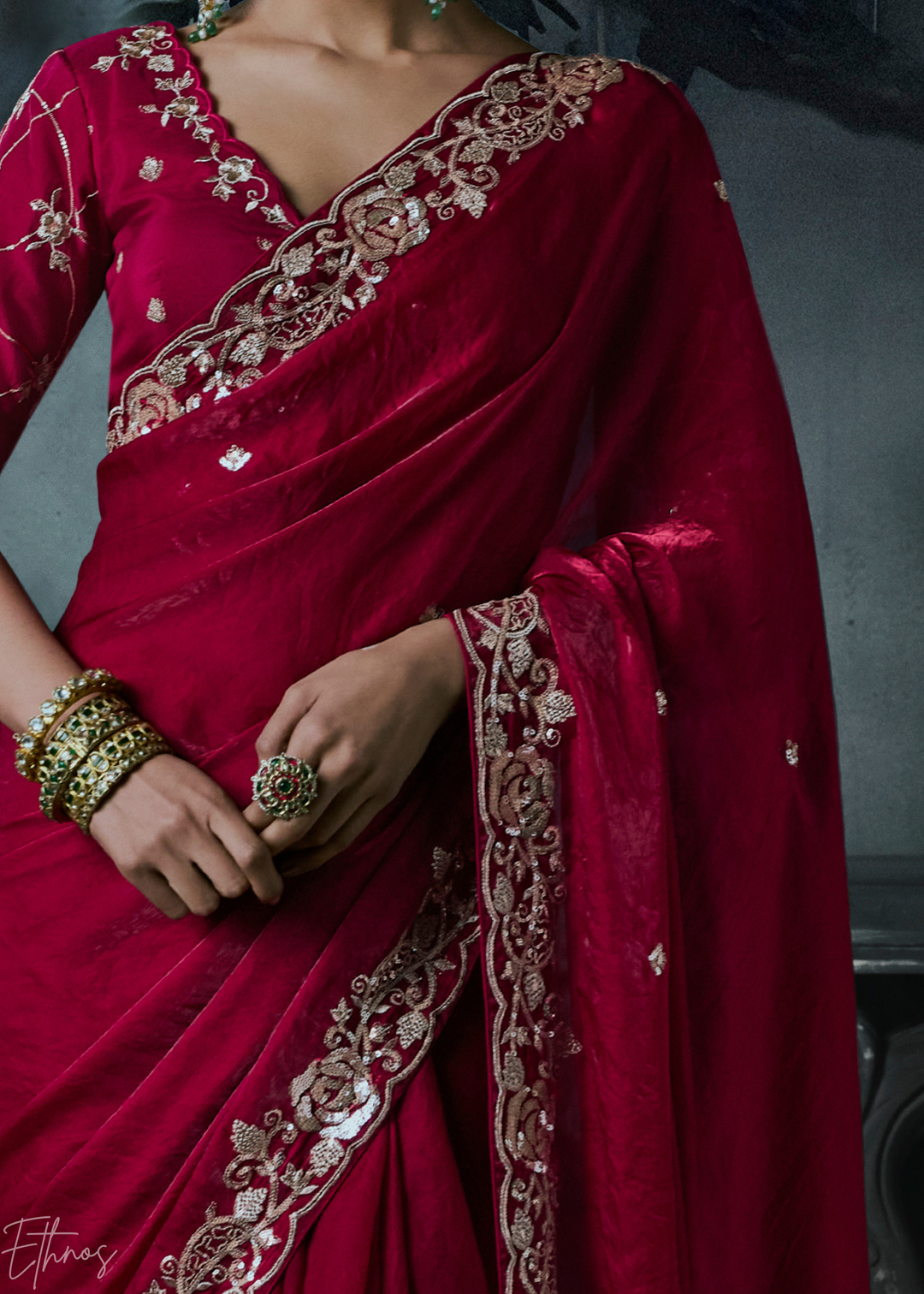 Crimson Red Sleek Border Organza Silk Saree