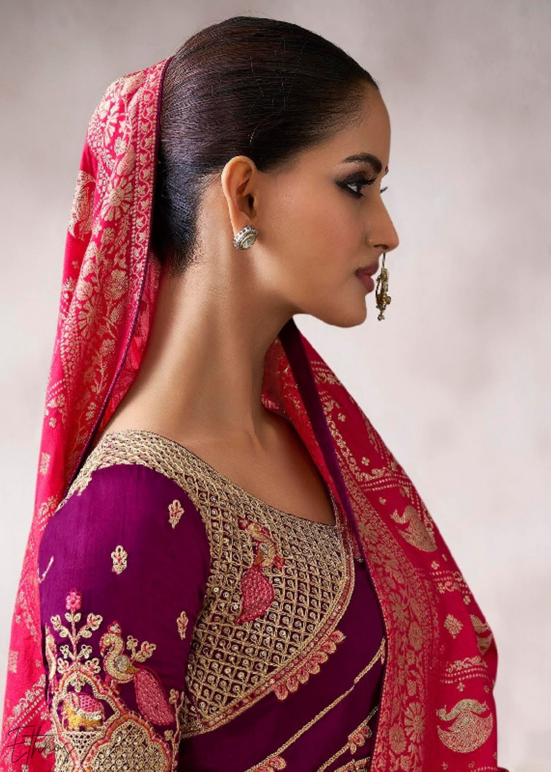 Crimson Royal Scroll Crepe Silk Saree