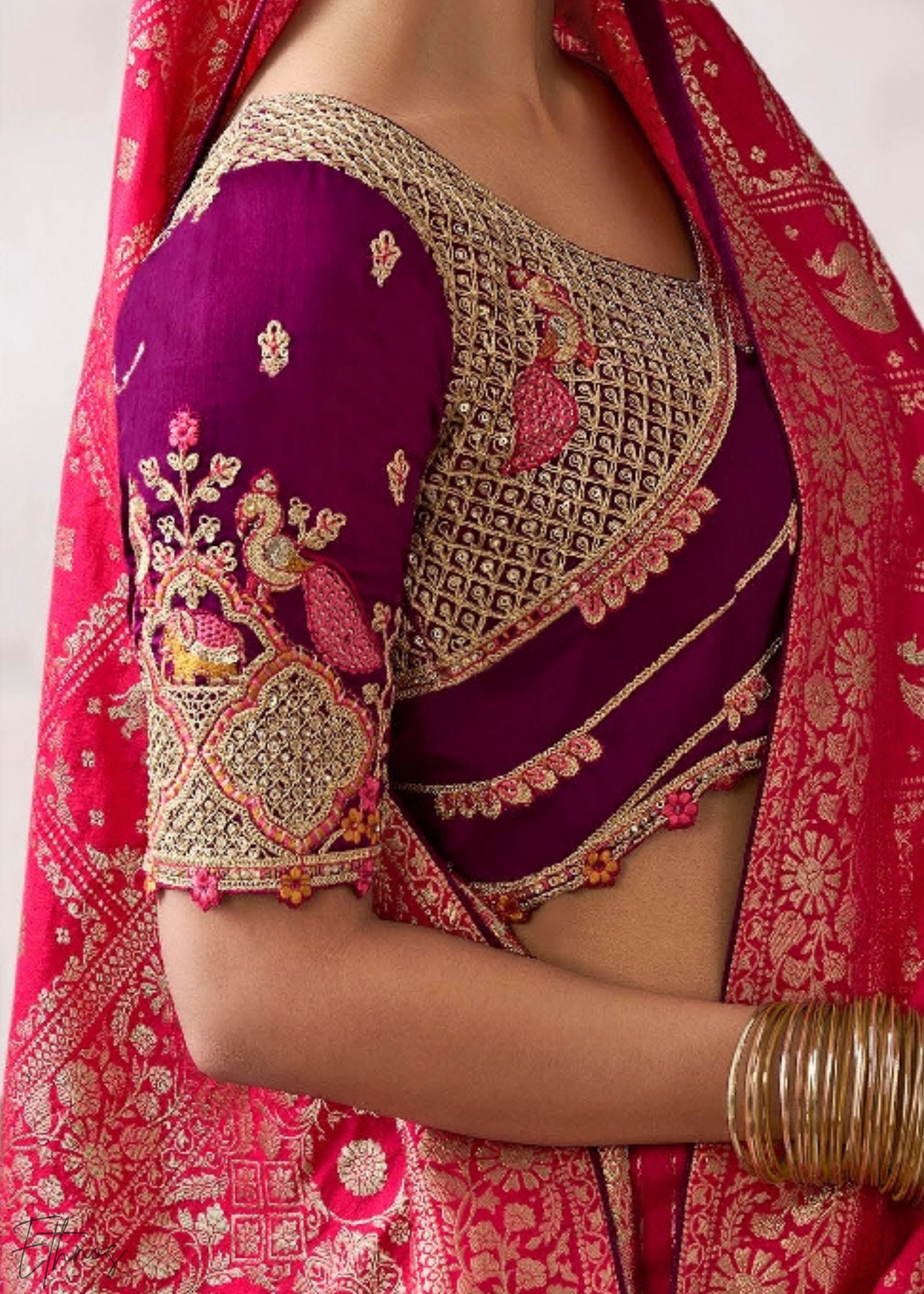 Crimson Royal Scroll Crepe Silk Saree